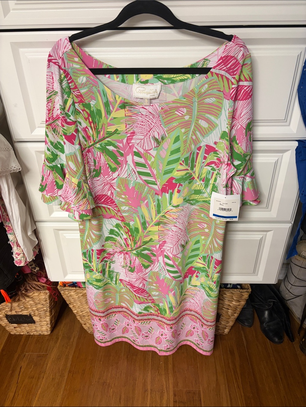 Brand new Cappagallo Pink & Green Tropical Leaf Midi Dress